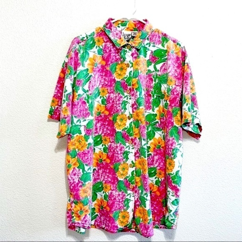 VINTAGE Jacque & KoKo Floral Short Sleeve Button Down Shirt Size 22/24